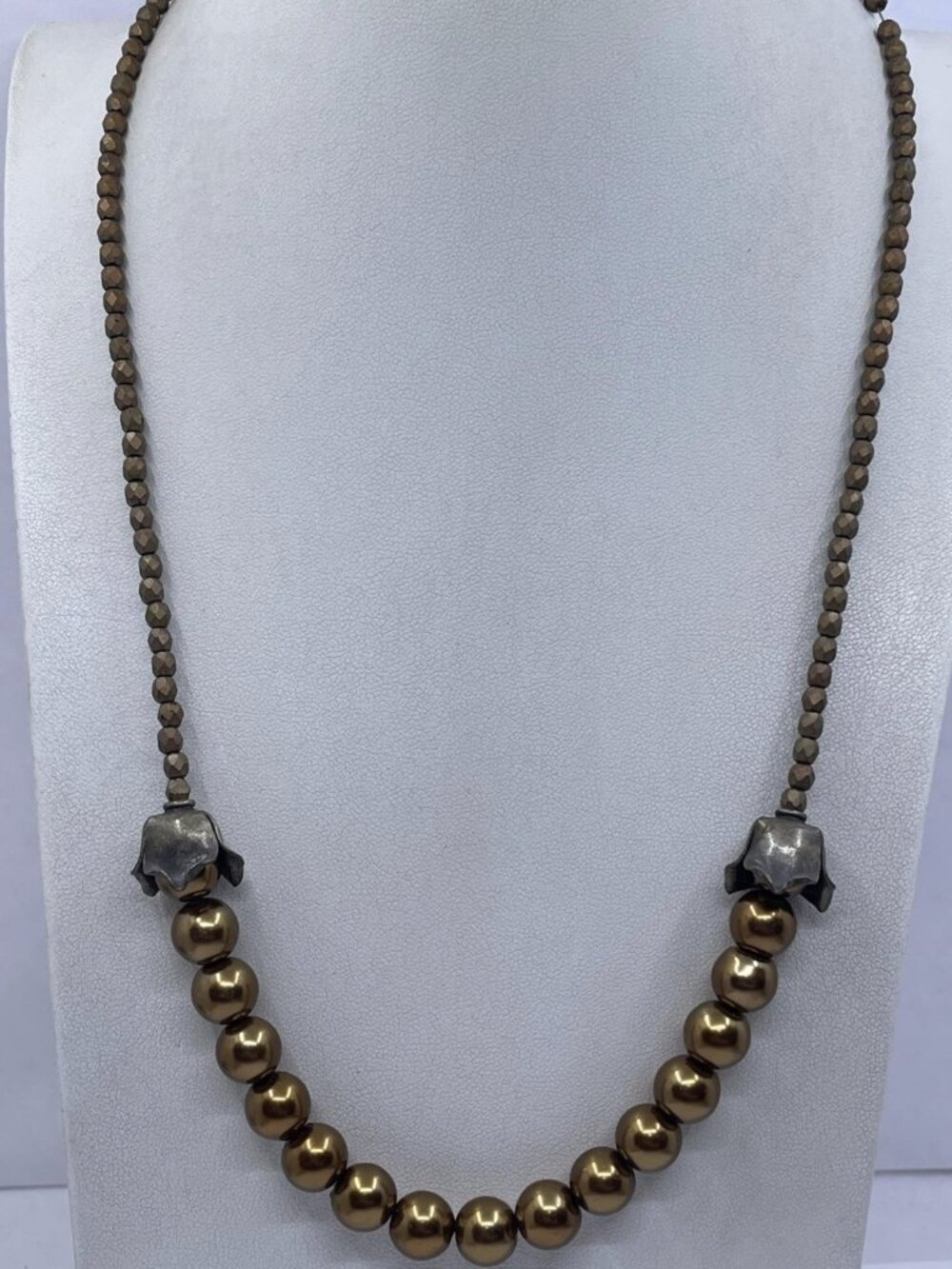 Bali Style Gold Painted Beaded 925 Sterling Silver Accents and Clasp 23" Necklac